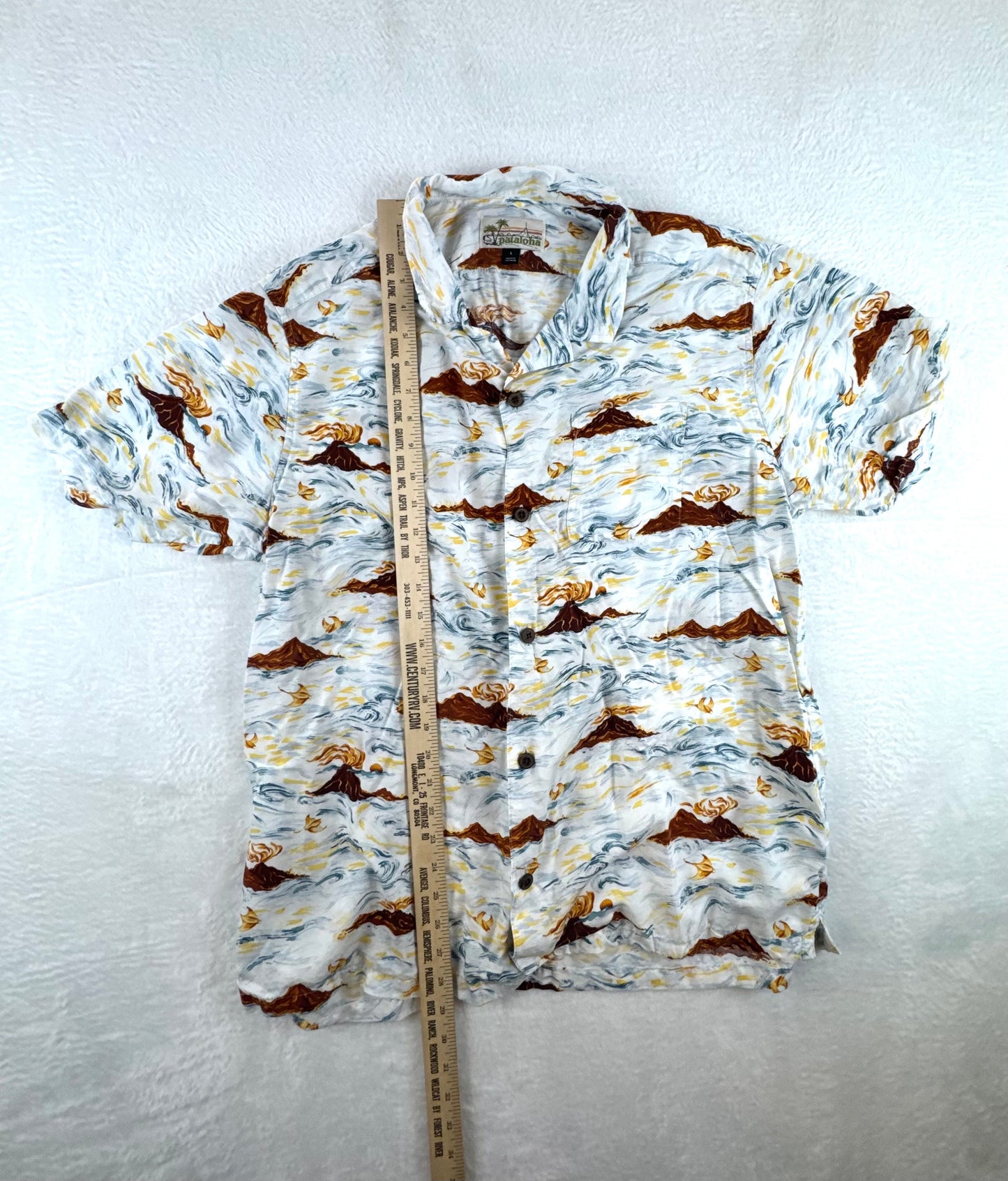 Patagonia La'au Pataloha Island Currents White Lyocell Hawaiian Shirt Men's Large