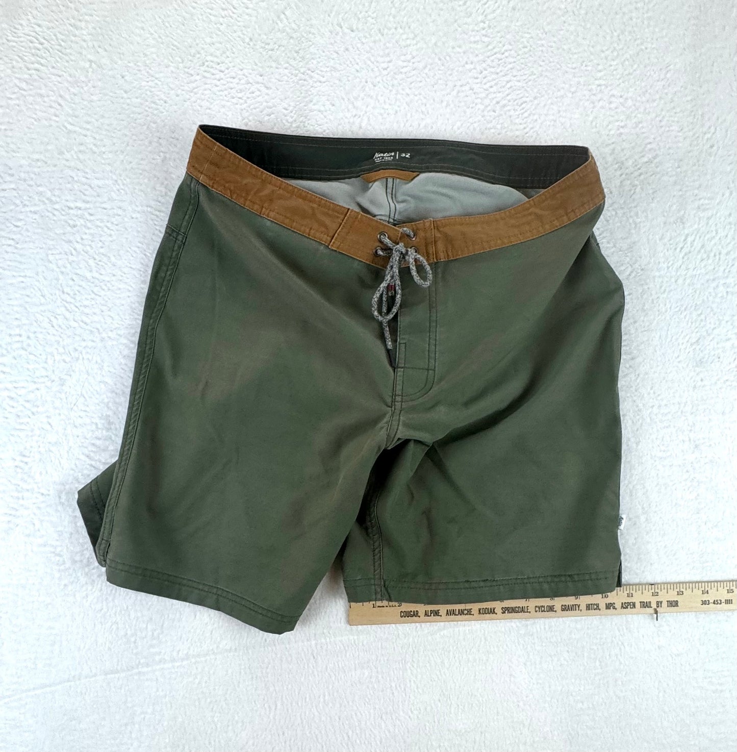 Katin Heritage Board Shorts – Men's 32 – Olive Green/Brown – Surf & Swim Shorts