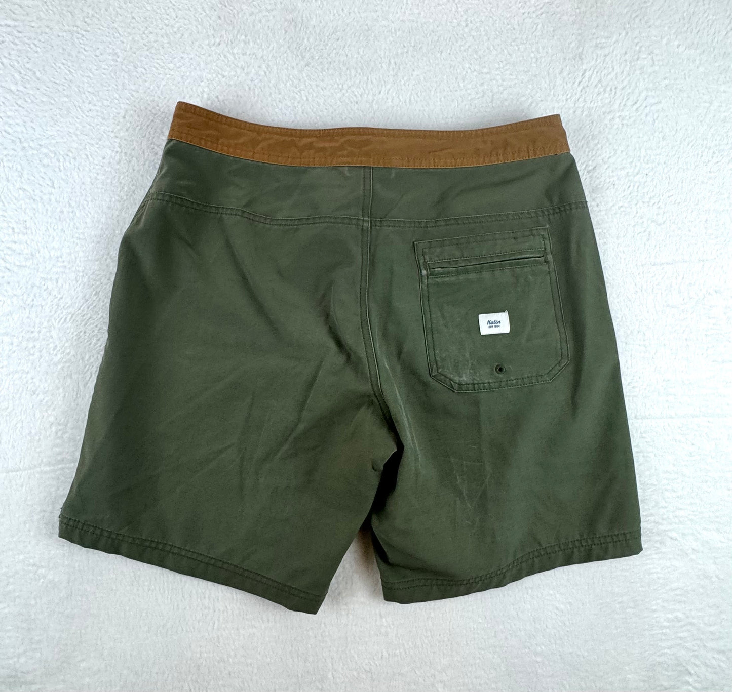 Katin Heritage Board Shorts – Men's 32 – Olive Green/Brown – Surf & Swim Shorts